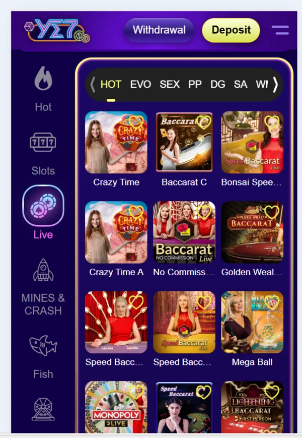 Kaakit-akit na platform ng YE77 sa larangan ng online casino